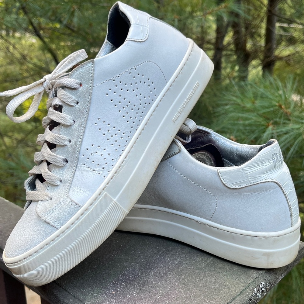 Platform P448 Sneakers Rainbow Giltter Tongue Accent Euro 38 US 8 / 8.5 White